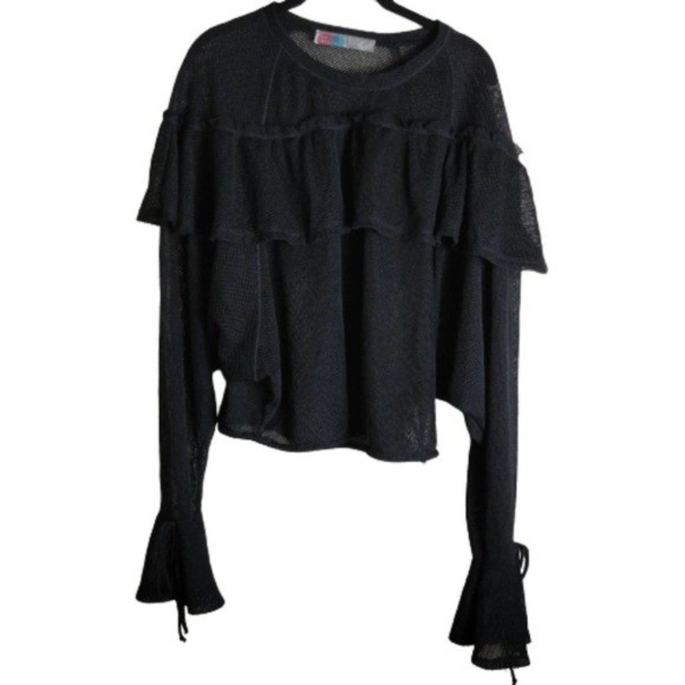 Free People Beach Mesh Ruffles Long Sleeve Top Small